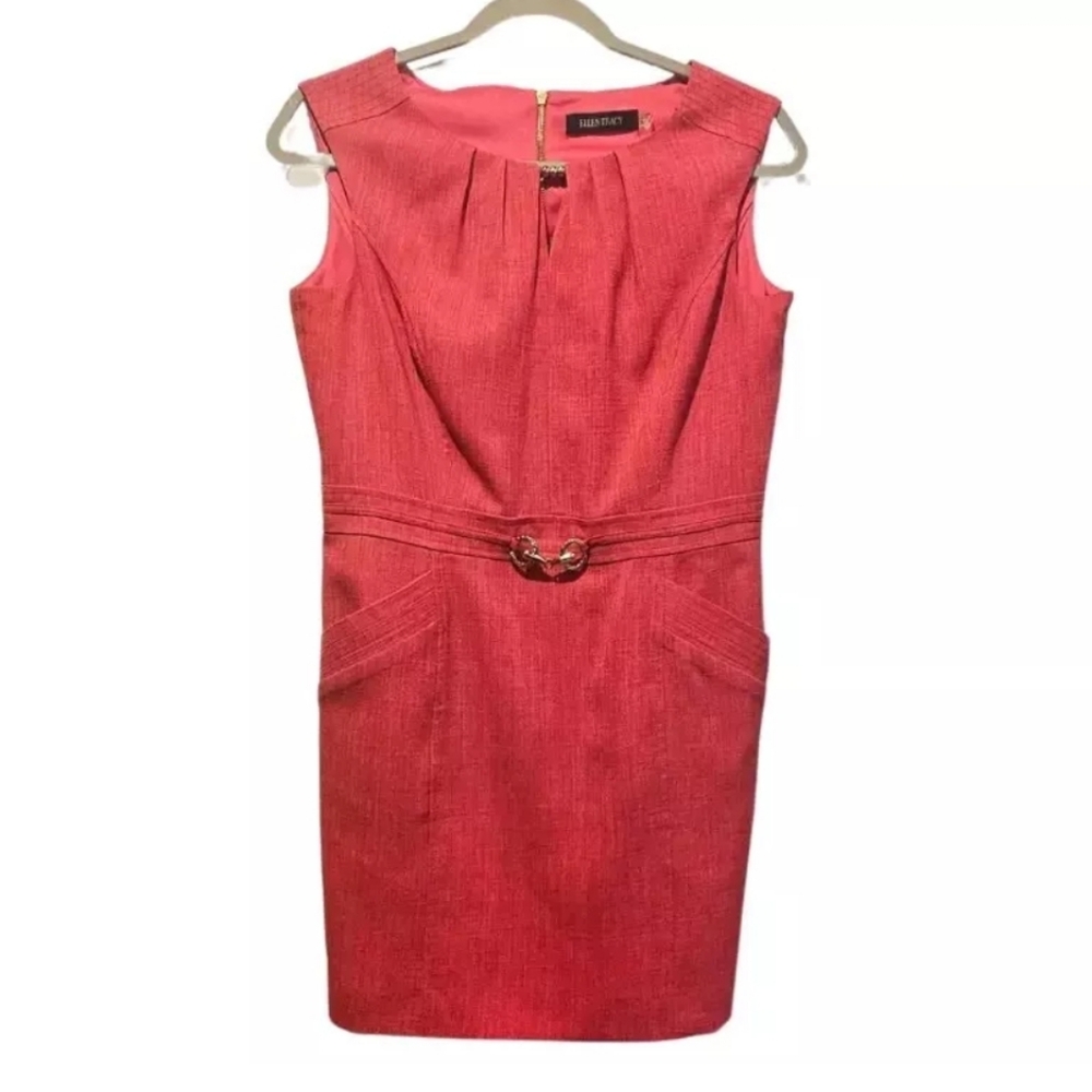 Ellen Tracy Womans Shift Dress Knee Length Pockets Pink Size 6